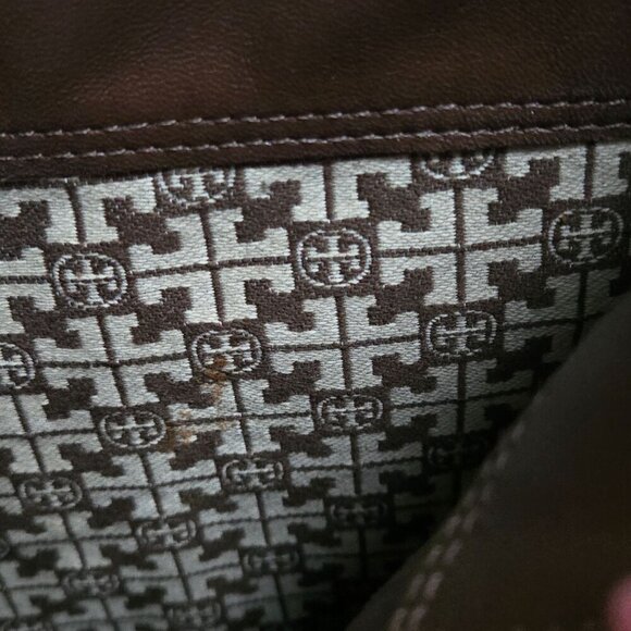 Tory Burch Aaden Riding Boots Cognac Leather Gold Logo Zip Closure Size 6M - Picture 15 of 16